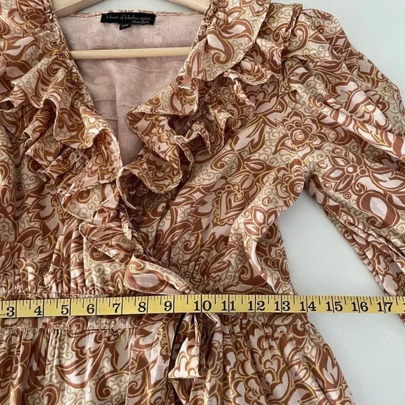 House of Harlow 1960 XS Aditi Wrap Pattern Maxi Dress Boho Ruffles Tiered Fall - Picture 12 of 13